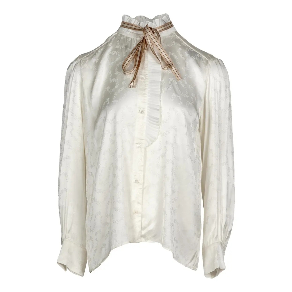 Sandro EUC - Size 2 (M) - Elegant Cream Blouse with Ribbon Tie